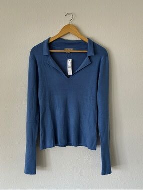 J. Crew Slate Blue Long-Sleeve V-Neck Polo Sweater